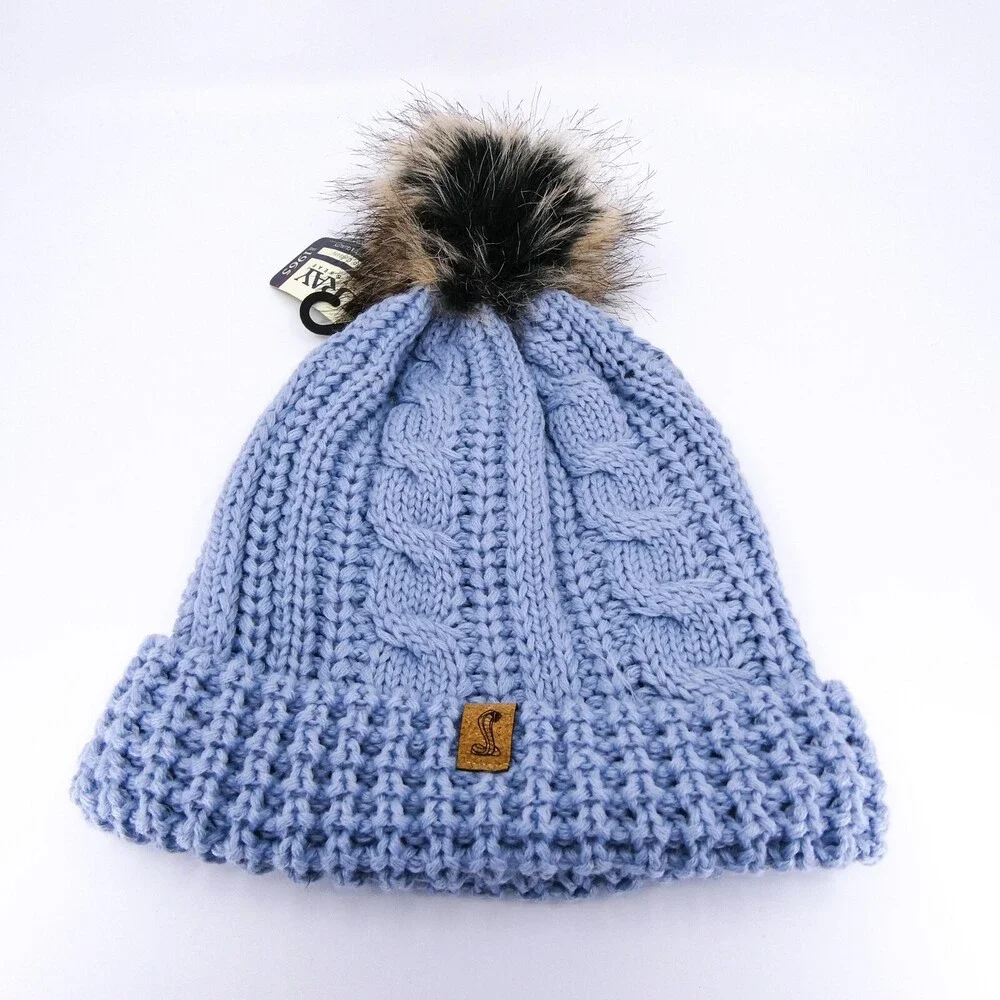 Cobra Winter Hat Womens One Size Blue Cable Knit Preppy Cap Car Ouray Sports